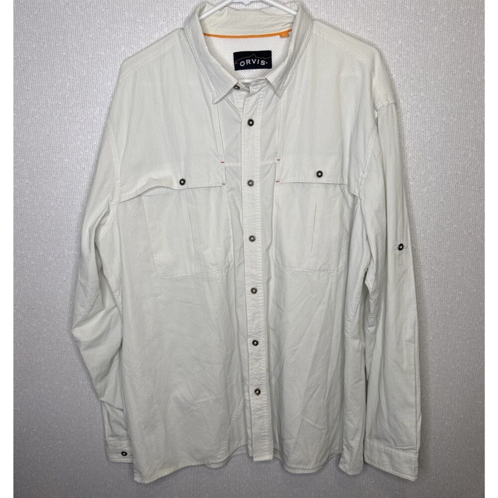 Orvis Mens Size XL White Vented Performance Long Sleeve Button Up Fishing Shirt